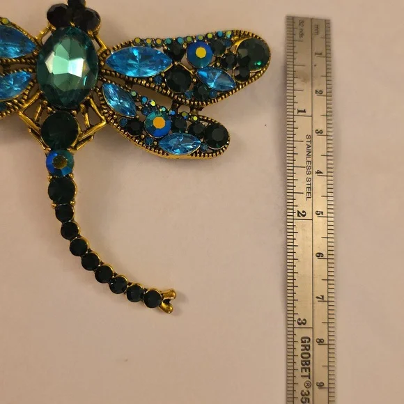 Dragonfly Brooch,Aqua and SeaBlue,Large - Picture 4 of 5